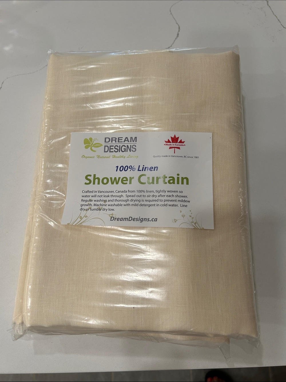 100% Linen Shower Curtain Cream Canadian made Brand Nee